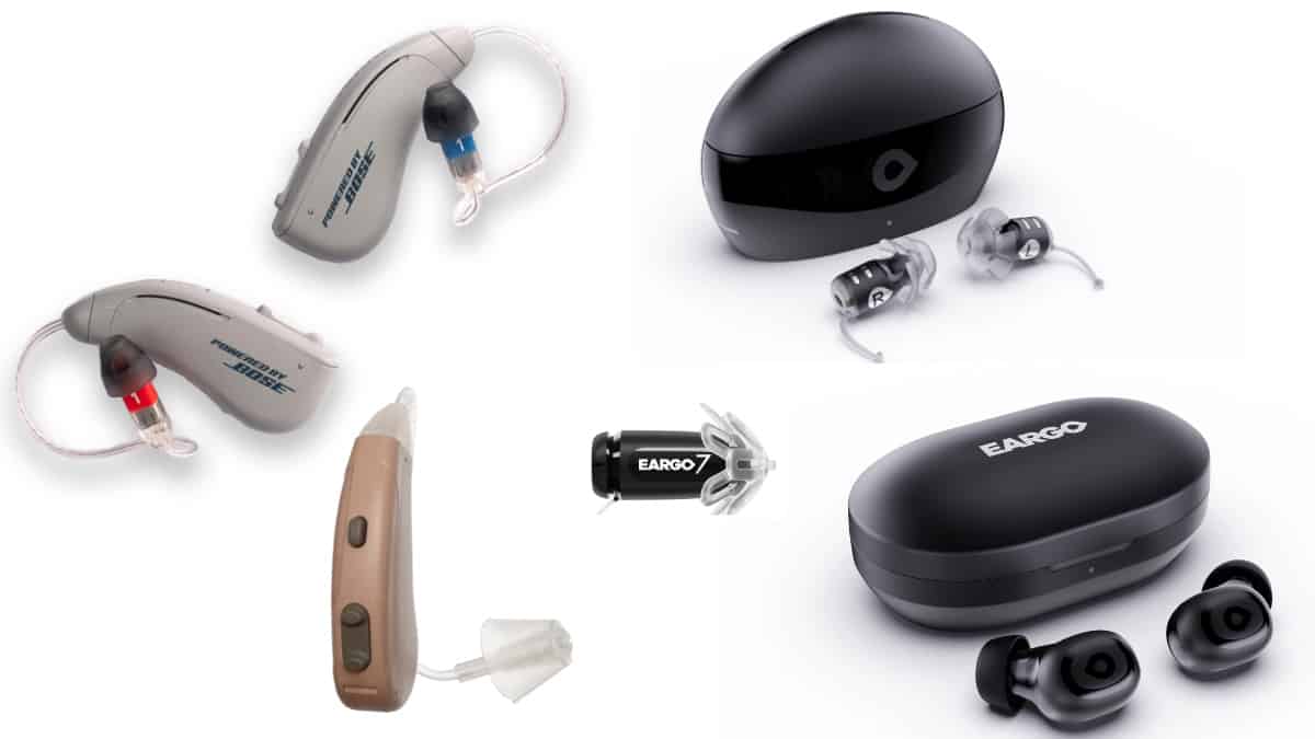 LXE OTC hearing aid products include the Lexie B2 Plus and B3 Powered by Bose, and Lexie H1 Hearing Buds, as well as Eargo 8, Eargo Link, and Eargo SE.